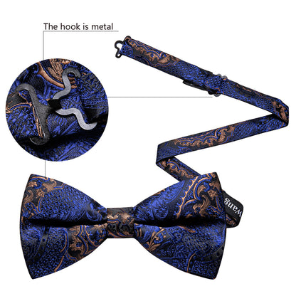 Blue Gold Paisley Bow Tie Set bow ties    - Sophisticated Gentlemen