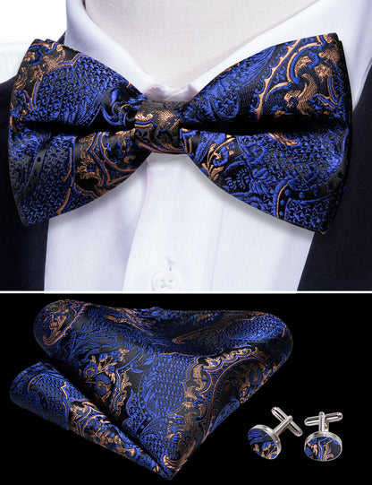 Blue Gold Paisley Bow Tie Set bow ties    - Sophisticated Gentlemen