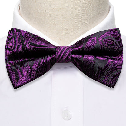 Purple Black Paisley Bow Tie Set bow ties    - Sophisticated Gentlemen