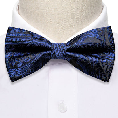 Black Blue Paisley Bow Tie Set bow ties    - Sophisticated Gentlemen
