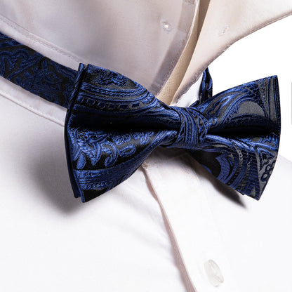 Black Blue Paisley Bow Tie Set bow ties    - Sophisticated Gentlemen