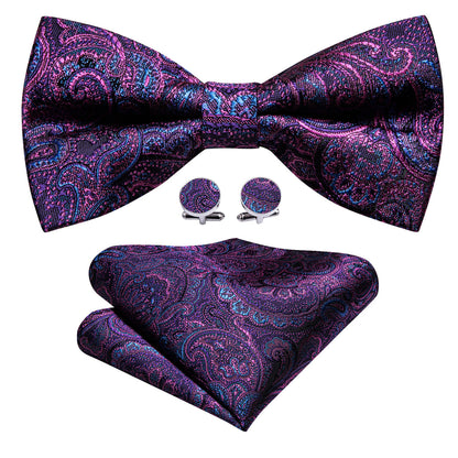 Purple Royal Blue Paisley Bow Tie Set bow ties    - Sophisticated Gentlemen