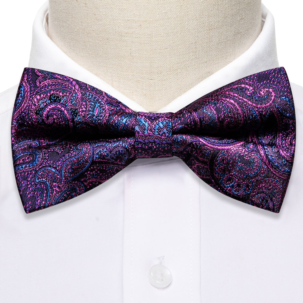 Purple Royal Blue Paisley Bow Tie Set bow ties    - Sophisticated Gentlemen