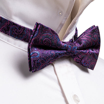 Purple Royal Blue Paisley Bow Tie Set bow ties    - Sophisticated Gentlemen