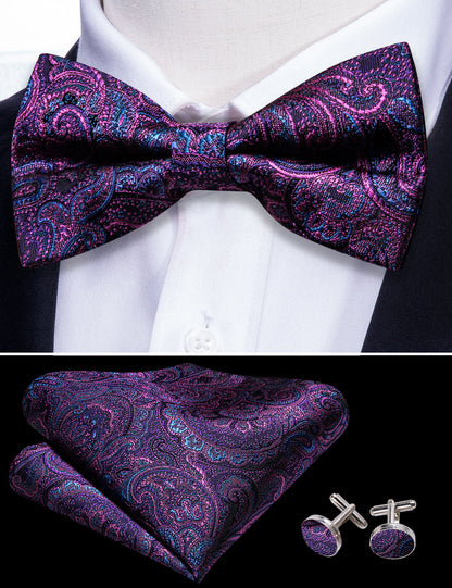 Purple Royal Blue Paisley Bow Tie Set bow ties    - Sophisticated Gentlemen