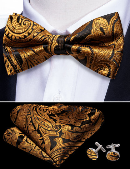 Gold Black Paisley Bow Tie Set bow ties    - Sophisticated Gentlemen