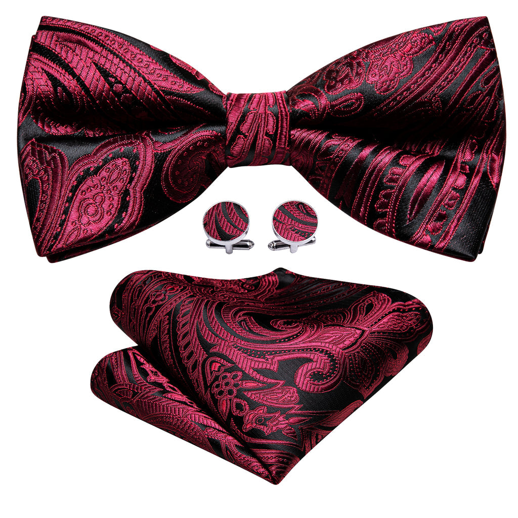 Red Black Paisley Bow Tie Set bow ties    - Sophisticated Gentlemen