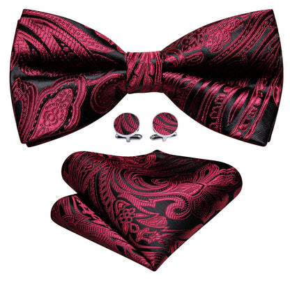 Red Black Paisley Bow Tie Set bow ties    - Sophisticated Gentlemen