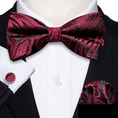 Red Black Paisley Bow Tie Set bow ties    - Sophisticated Gentlemen
