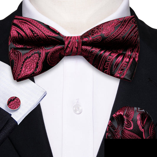 Red Black Paisley Bow Tie Set bow ties    - Sophisticated Gentlemen