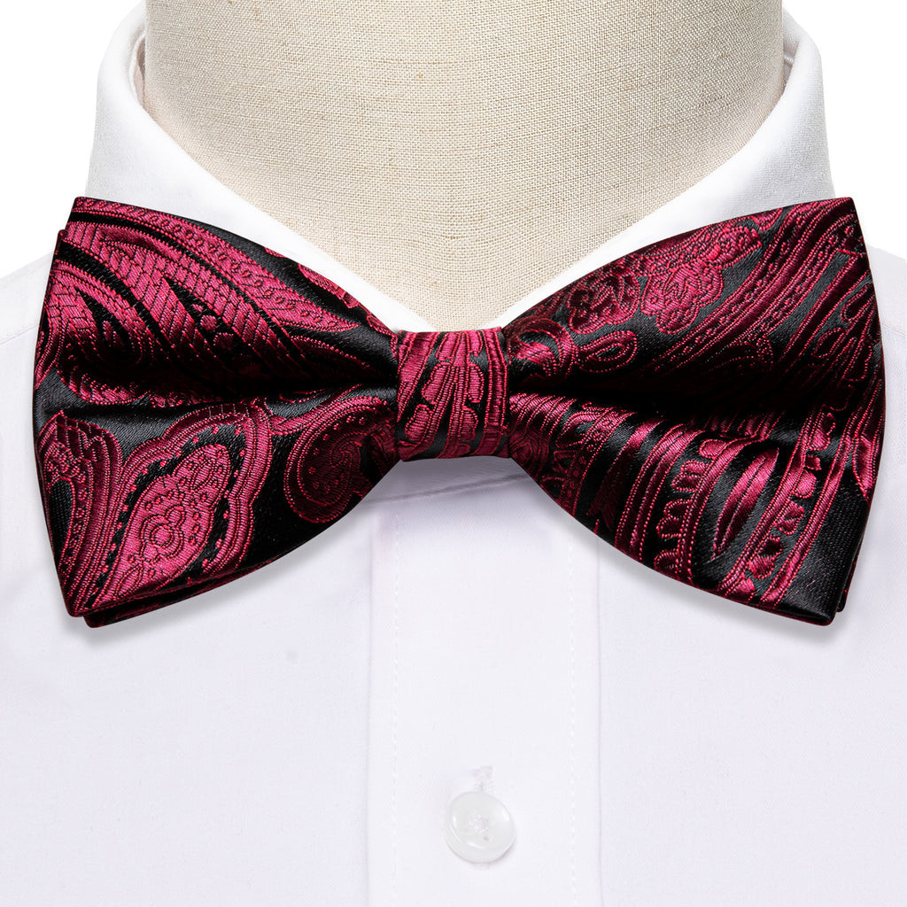 Red Black Paisley Bow Tie Set bow ties    - Sophisticated Gentlemen