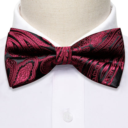 Red Black Paisley Bow Tie Set bow ties    - Sophisticated Gentlemen
