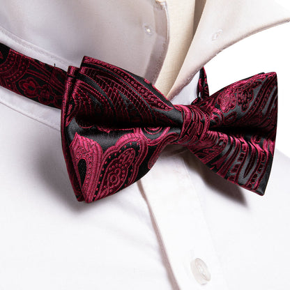 Red Black Paisley Bow Tie Set bow ties    - Sophisticated Gentlemen