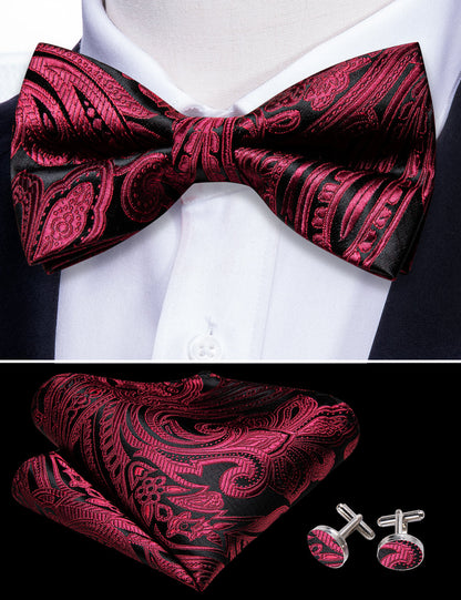 Red Black Paisley Bow Tie Set bow ties    - Sophisticated Gentlemen