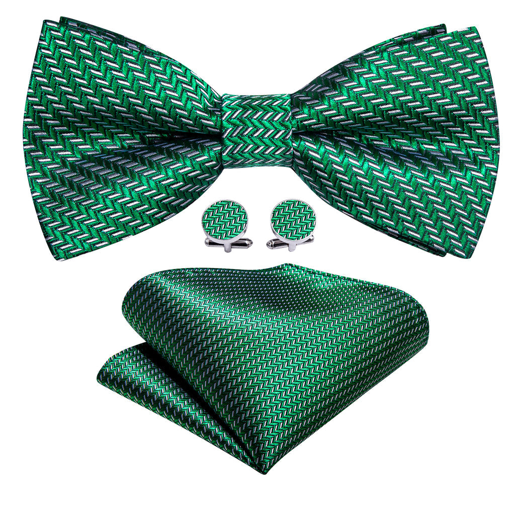 Green White Striped Silk Bow Tie Set bow ties    - Sophisticated Gentlemen