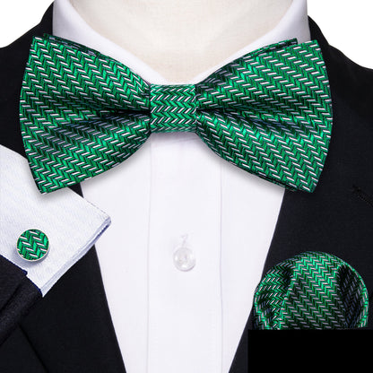 Green White Striped Silk Bow Tie Set bow ties    - Sophisticated Gentlemen