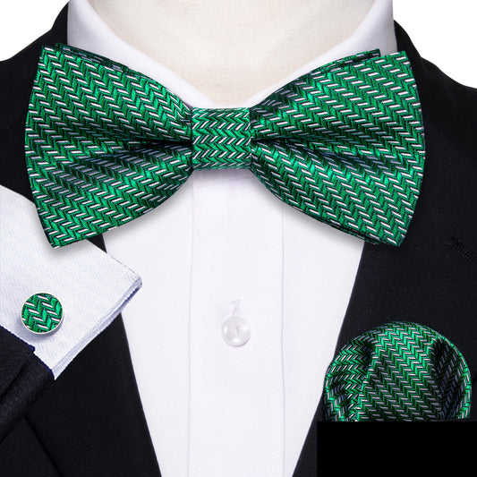 Green White Striped Silk Bow Tie Set bow ties    - Sophisticated Gentlemen