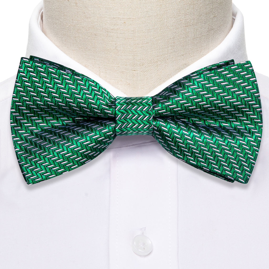 Green White Striped Silk Bow Tie Set bow ties    - Sophisticated Gentlemen