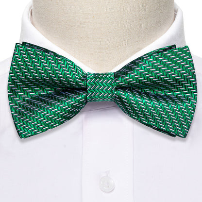 Green White Striped Silk Bow Tie Set bow ties    - Sophisticated Gentlemen