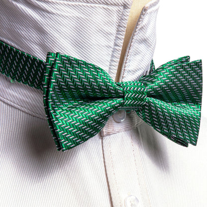 Green White Striped Silk Bow Tie Set bow ties    - Sophisticated Gentlemen
