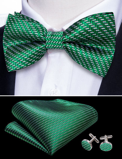 Green White Striped Silk Bow Tie Set bow ties    - Sophisticated Gentlemen