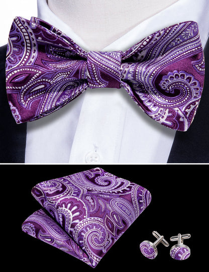 Purple Paisley Bow Tie Set bow ties    - Sophisticated Gentlemen