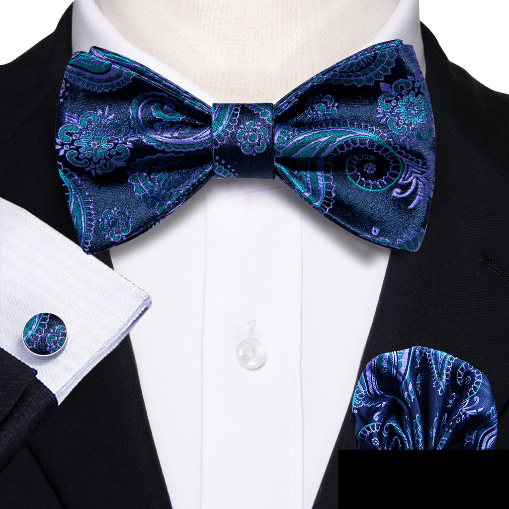 Blue Coral Paisley Bow Tie Set bow ties    - Sophisticated Gentlemen