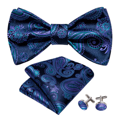 Blue Coral Paisley Bow Tie Set bow ties    - Sophisticated Gentlemen