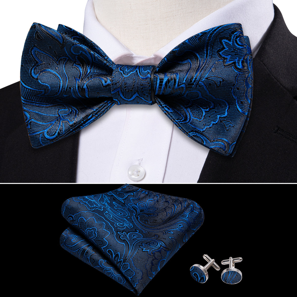 Blue Paisley Bow Tie Set bow ties    - Sophisticated Gentlemen
