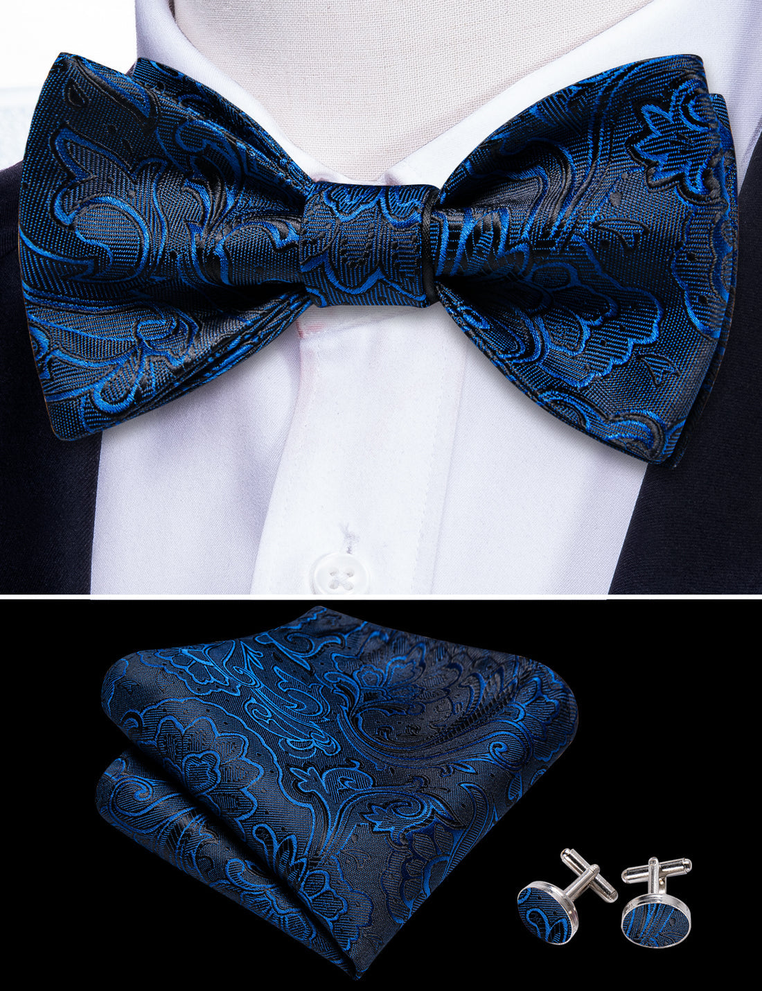Blue Paisley Bow Tie Set bow ties    - Sophisticated Gentlemen