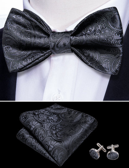 Black Paisley Bow Tie Set bow ties    - Sophisticated Gentlemen