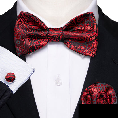 Black Red Paisley Bow Tie Set bow ties    - Sophisticated Gentlemen