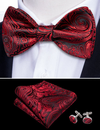 Black Red Paisley Bow Tie Set bow ties    - Sophisticated Gentlemen