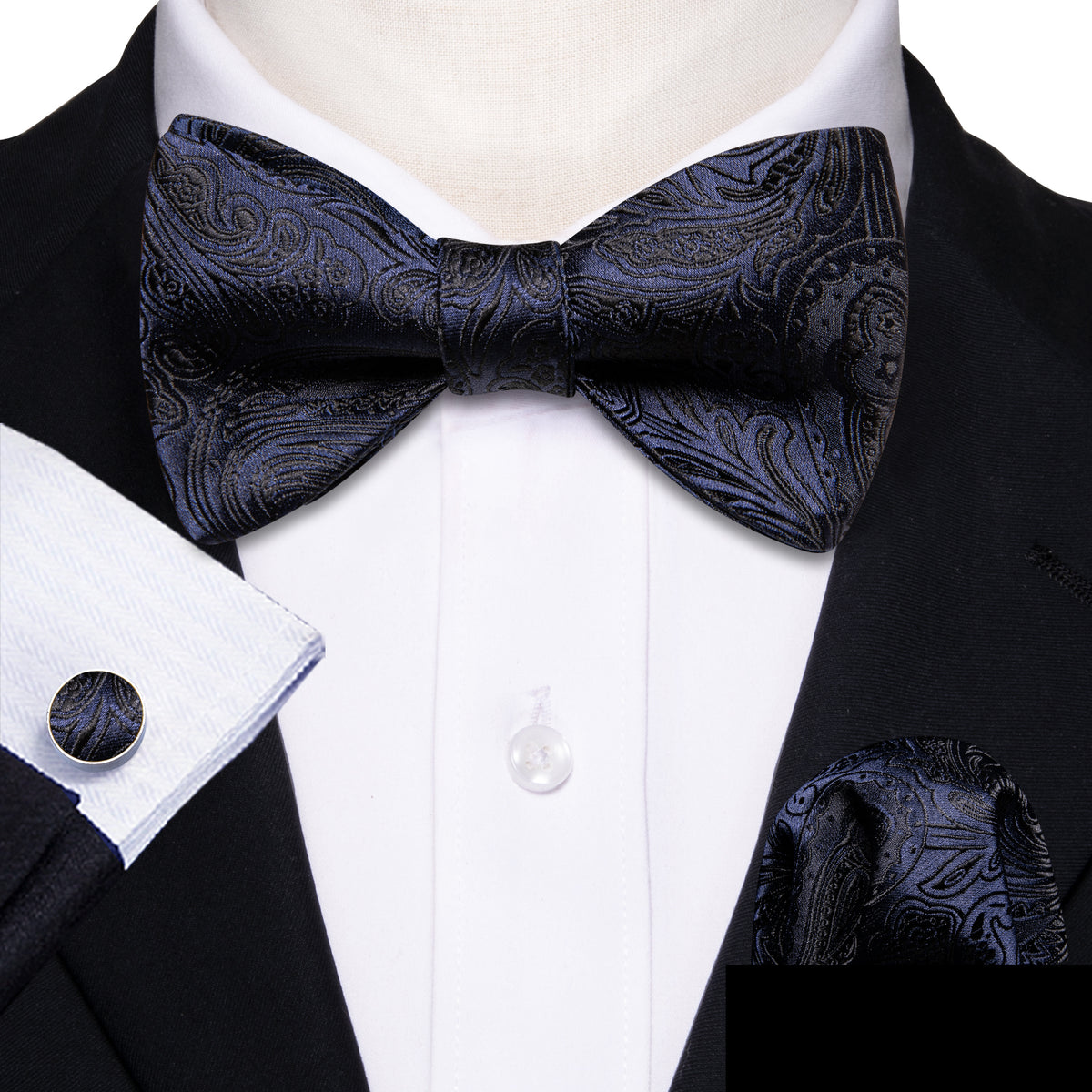 Blue Black Paisley Bow Tie Set bow ties    - Sophisticated Gentlemen