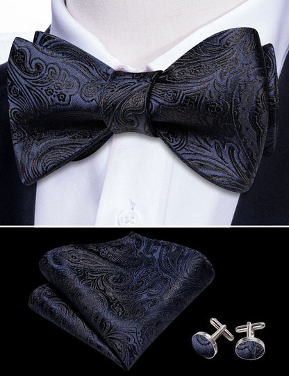 Blue Black Paisley Bow Tie Set bow ties    - Sophisticated Gentlemen