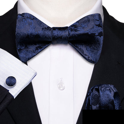 Blue Paisley Bow Tie Set bow ties    - Sophisticated Gentlemen