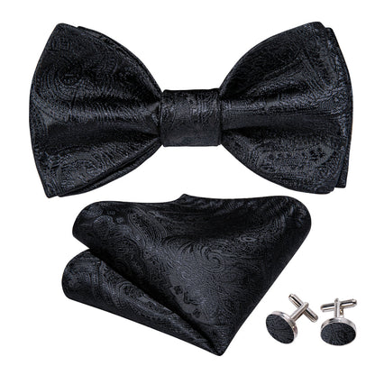 Black Paisley Bow Tie Set bow ties    - Sophisticated Gentlemen