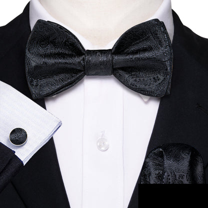 Black Paisley Bow Tie Set bow ties    - Sophisticated Gentlemen