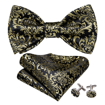Black Yellow Floral Bow Tie Set bow ties    - Sophisticated Gentlemen