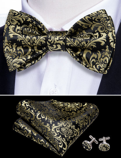 Black Yellow Floral Bow Tie Set bow ties    - Sophisticated Gentlemen
