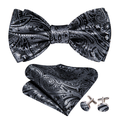 Grey Black Gold Paisley Bow Tie Set bow ties    - Sophisticated Gentlemen