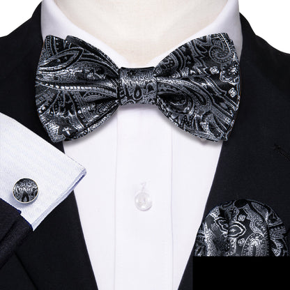 Grey Black Gold Paisley Bow Tie Set bow ties    - Sophisticated Gentlemen
