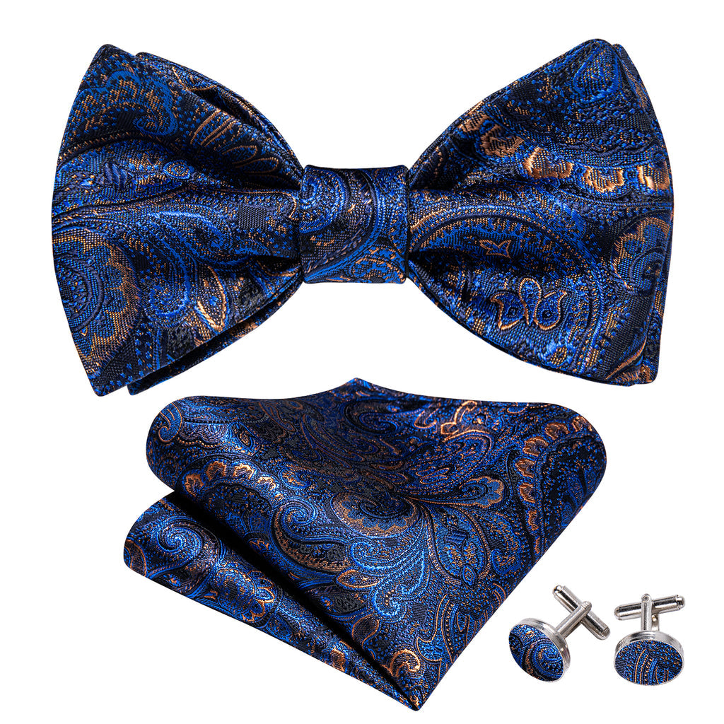 Blue Gold Paisley Bow Tie Set bow ties    - Sophisticated Gentlemen