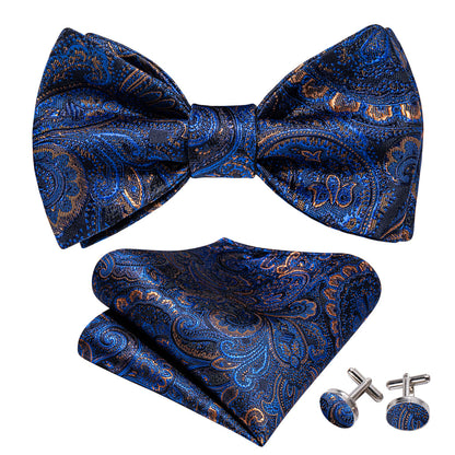 Blue Gold Paisley Bow Tie Set bow ties    - Sophisticated Gentlemen