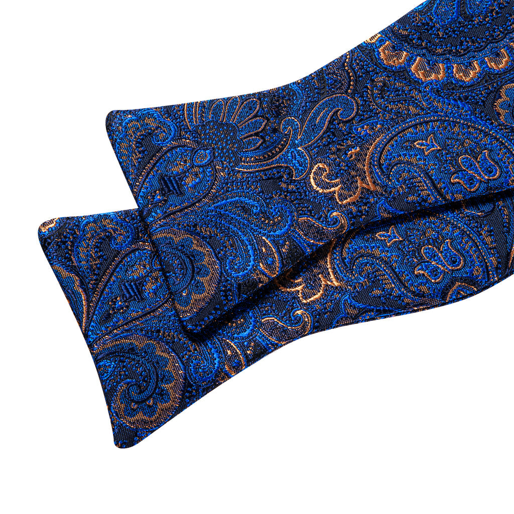 Blue Gold Paisley Bow Tie Set bow ties    - Sophisticated Gentlemen