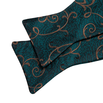 Green Gold Jacquard Floral Woven Silk Bow Tie Set bow ties    - Sophisticated Gentlemen