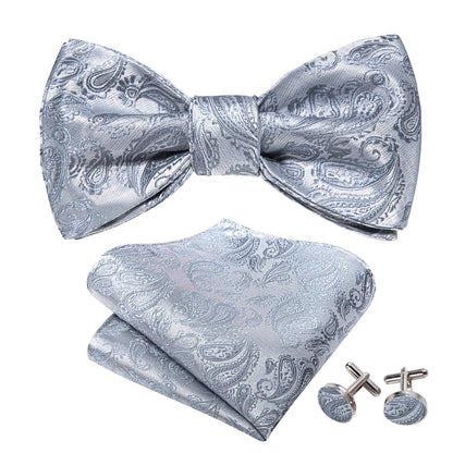 Silver Paisley Paisley Bow Tie Set bow ties    - Sophisticated Gentlemen
