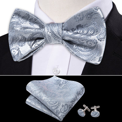 Silver Paisley Paisley Bow Tie Set bow ties    - Sophisticated Gentlemen