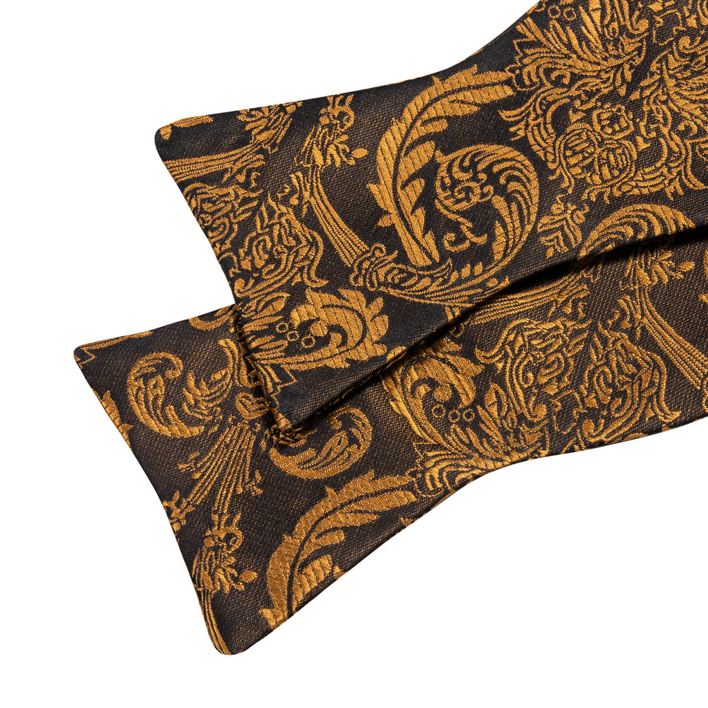 Gold Black Paisley Silk Bow Tie Set bow ties    - Sophisticated Gentlemen