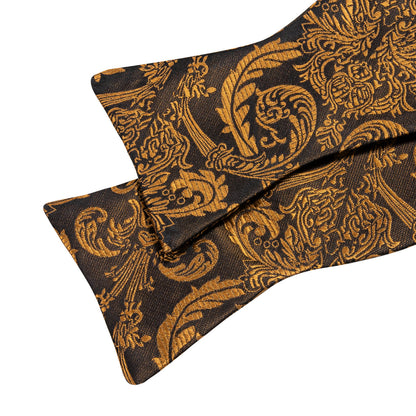 Gold Black Paisley Silk Bow Tie Set bow ties    - Sophisticated Gentlemen